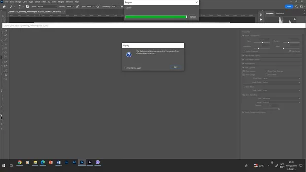 Екранна снимка към:  Защо не мога да отворя Liquify? 