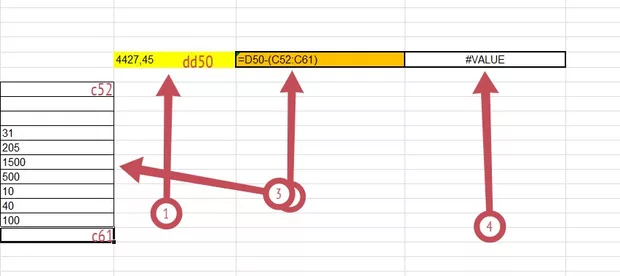 Екранна снимка към: Как мога да извадя от едно число сбор от няколко числа?