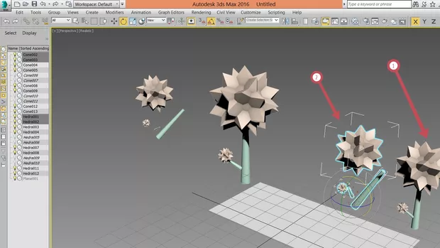 Екранна снимка към: Как всички елементи да се въртят около една ос?