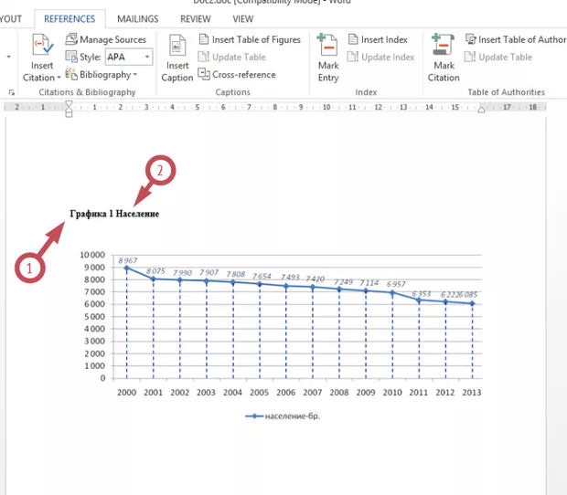 Екранна снимка към: Как да направим автоматично съдържание на графиките ни в документ направен на Word 2013?