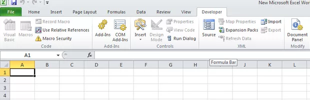 Екранна снимка към: Здравейте, защо бутоните за Macros, Visual basic и Record Macro са неактивни в Excel 2010. Трябва ли да провера за още настройки?<br>