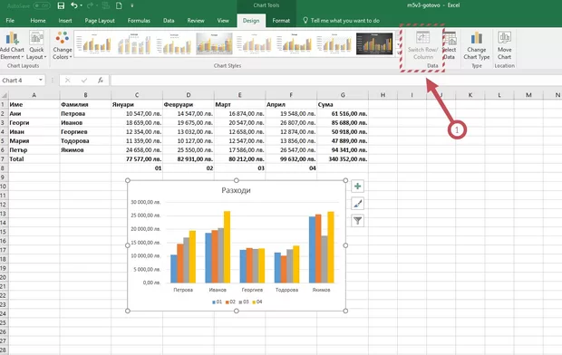 Екранна снимка към: Защо не е активен бутонът Switch Row /Column?