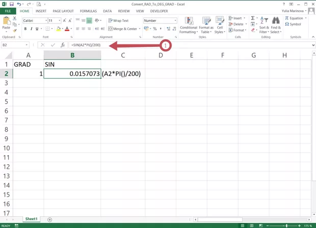 Екранна снимка към: Смятане на тригонометрични функции в Excel