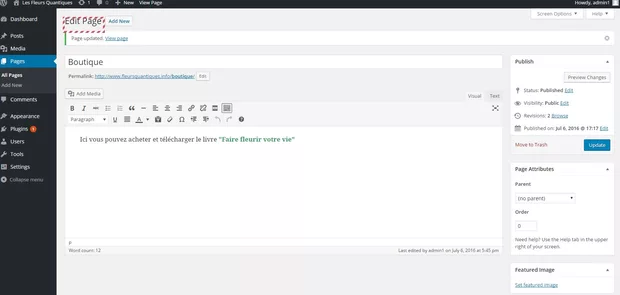 Екранна снимка към: Защо, когато добавих новата страница "Магазин" /boutique/ под нея ми излиза текст Uncategorized,&nbsp;