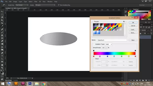 Екранна снимка към: Защо като задавам цветен градиент ми го прави черно-бял?