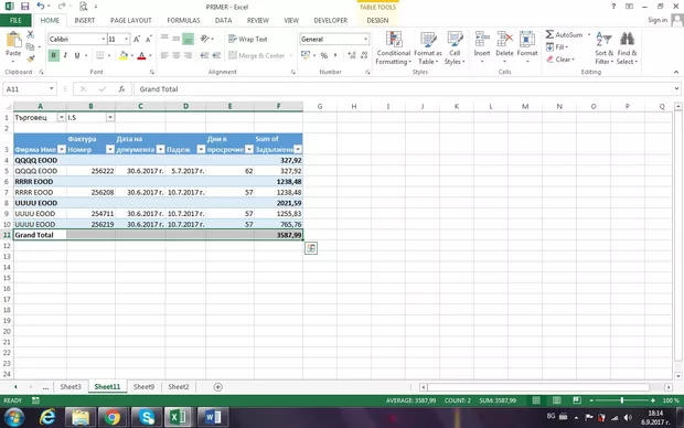 Екранна снимка към: Как да направя така,че данните отнасящи се за един и същ критерий (фактура) ,да са на един ред в Pivot table?