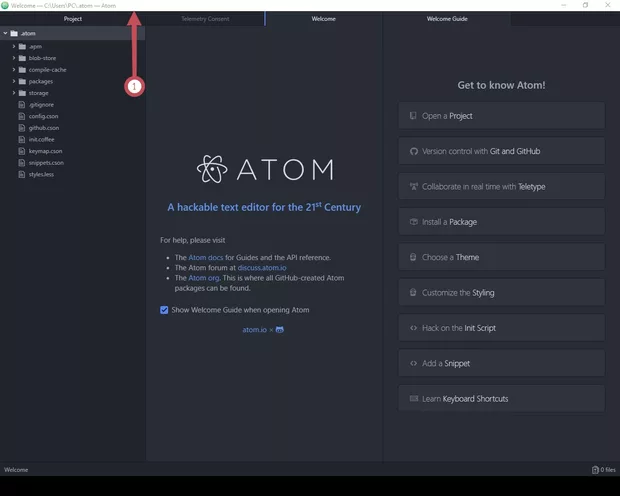 Екранна снимка към: Как да се върне горната лента на "atom"?