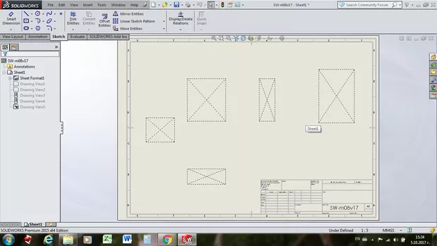 Екранна снимка към: Здравейте, защо в чертежите за упражнение на мястото на изгледите има правоъгълници с пунктирани линии?
