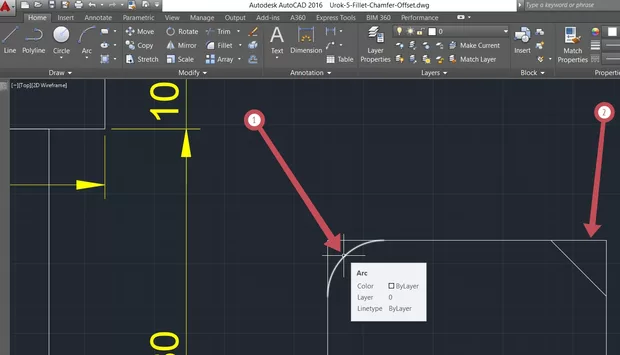 Екранна снимка към: Как да Fillet - на и Cramfer - на даден правоъгълник, без да остават правите му ъгли?